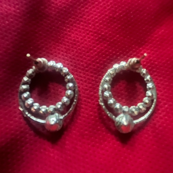 Round Gold Tone with Crystal Accents Pierced Earrings - Picture 3 of 5